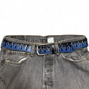 Blue Flame Graphic Leather Belt for Men